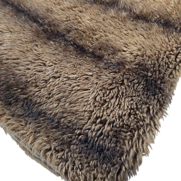 Tahari Home Faux Fur Throw Blanket 50x60 Dark Brown Tan Stripped - Picture 3 of 6